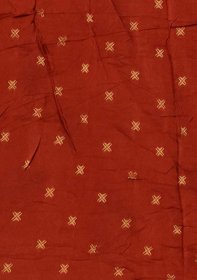 Silk Kota Cotton Saree Rust Shade With Allover Thread Zari Woven Floral Buttas And Zari Woven Border With Buttas And Brocade Design For Women - Indya