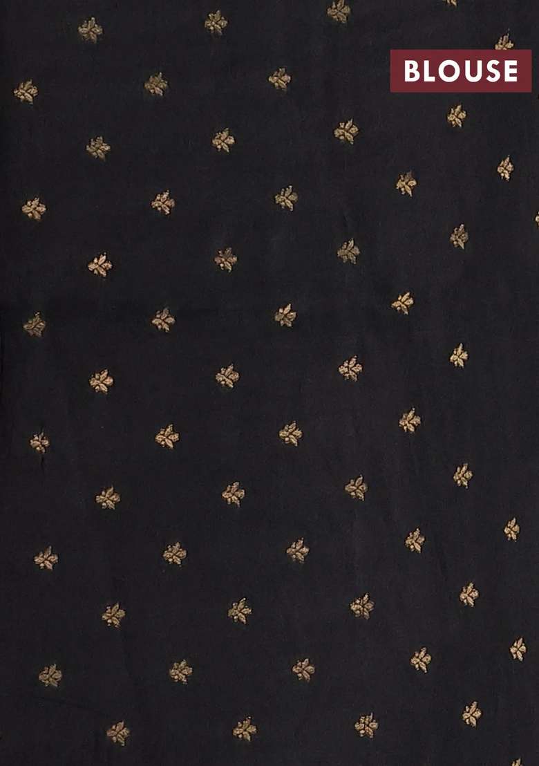 Silk Kota Cotton Saree Black With Allover Thread Zari Woven Floral Buttas And Zari Woven Border With Buttas And Brocade Design For Women - Indya
