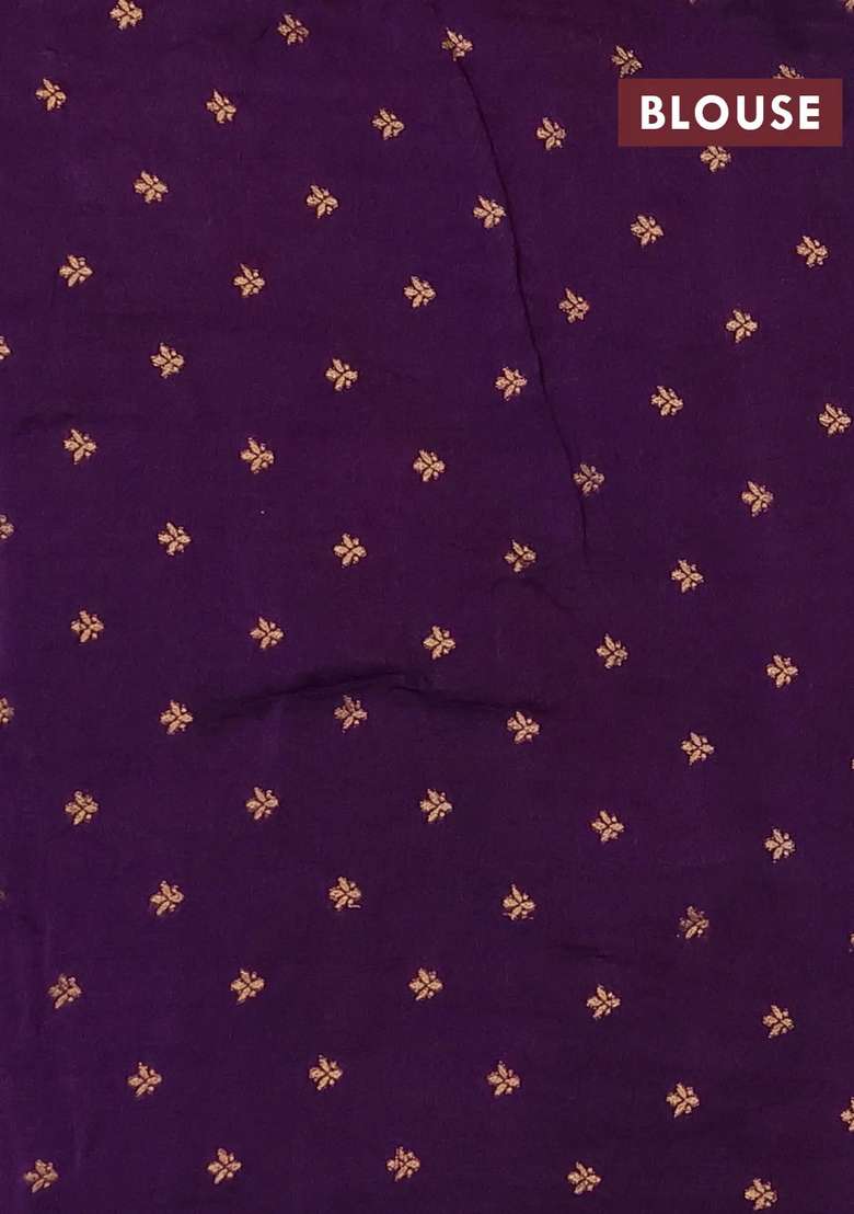 Silk Kota Cotton Saree Deep Violet With Allover Thread Zari Woven Floral Buttas And Zari Woven Border With Buttas And Brocade Design For Women - Indya
