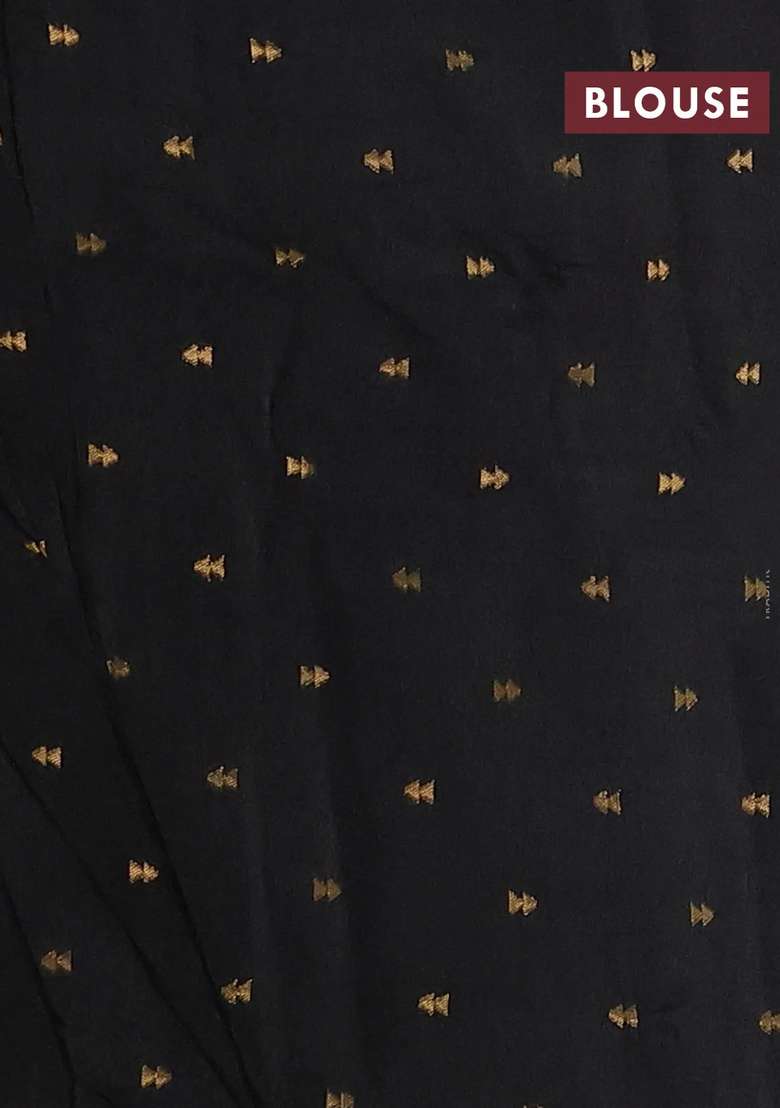 Silk Kota Cotton Saree Black With Allover Thread Zari Woven Floral Buttas And Zari Woven Border With Buttas And Brocade Design For Women - Indya