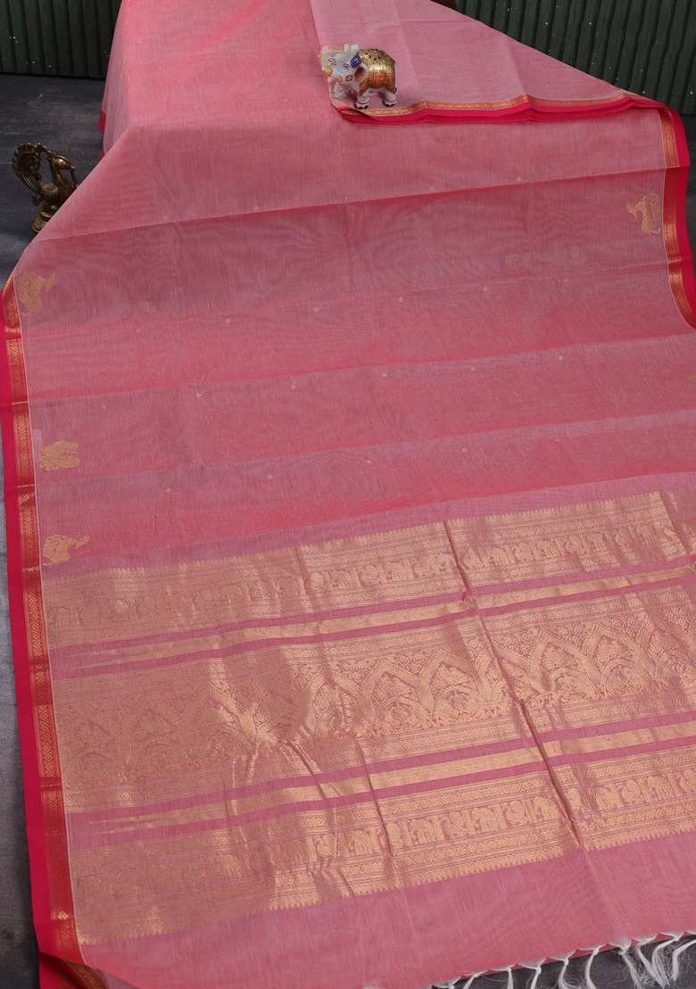 Kanchi Cotton Saree Pink Shade And Pink With Zari Woven Buttas And Zari Woven Border With Buttas And Brocade Design For Women - Indya