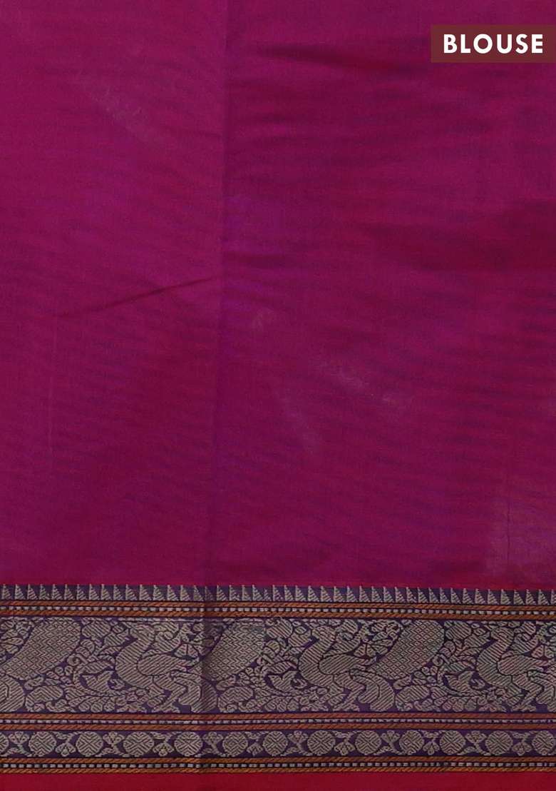 Kanchi Cotton Saree Magenta Pink With Allover Thread Checks Buttas And Thread Woven Border With Buttas And Brocade Design For Women - Indya