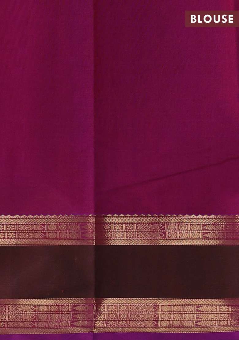 Kanchi Cotton Saree Magenta Pink And Purple With Zari Woven Buttas And Long Rettapet Zari Woven Border With Buttas And Brocade Design For Women - Indya