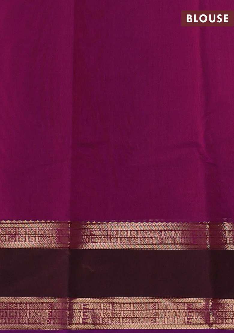Kanchi Cotton Saree Purple Shade And Dual Shade Of Greenish Pink With Zari Woven Buttas And Rettapet Zari With Buttas And Brocade Design For Women - Indya