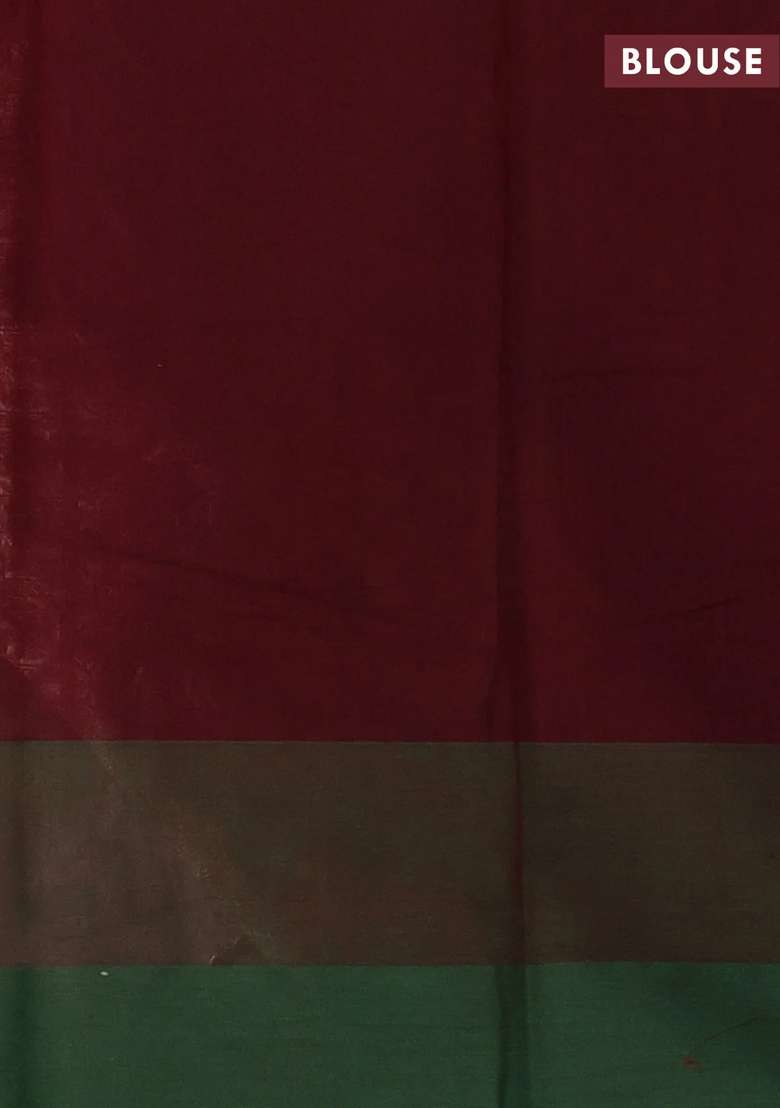 Kanchi Cotton Saree Brown And Green With Allover Vanasingaram Thread Weaves And Temple Design Simple With Korvai And Temple Border Design For Women - Indya