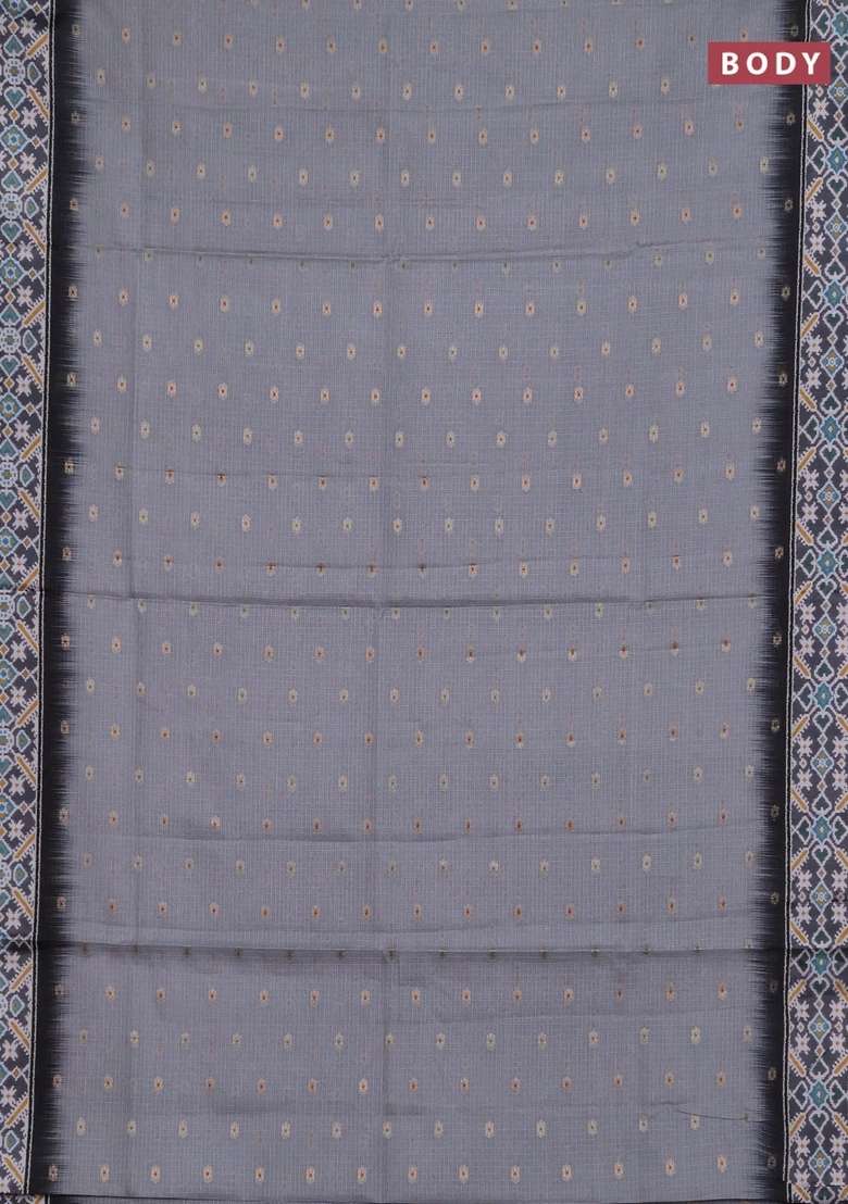 Art Kota Art Silk Saree Pastel Grey And Dark Grey With Allover Zari Woven Buttas And Temple Design Ikat Printed Border For Women - Indya