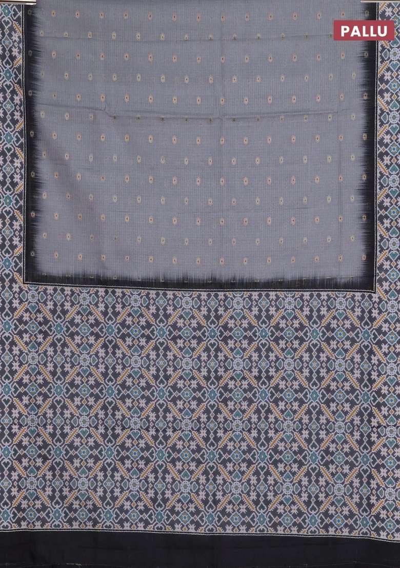 Art Kota Art Silk Saree Pastel Grey And Dark Grey With Allover Zari Woven Buttas And Temple Design Ikat Printed Border For Women - Indya