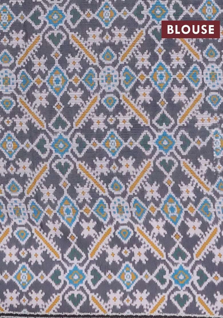 Art Kota Art Silk Saree Pastel Grey And Dark Grey With Allover Zari Woven Buttas And Temple Design Ikat Printed Border For Women - Indya