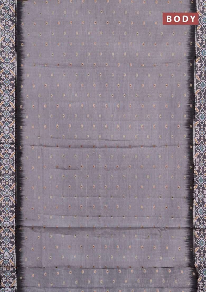 Art Kota Art Silk Saree Grey And Black With Allover Zari Woven Buttas And Temple Design Ikat Printed Border For Women - Indya