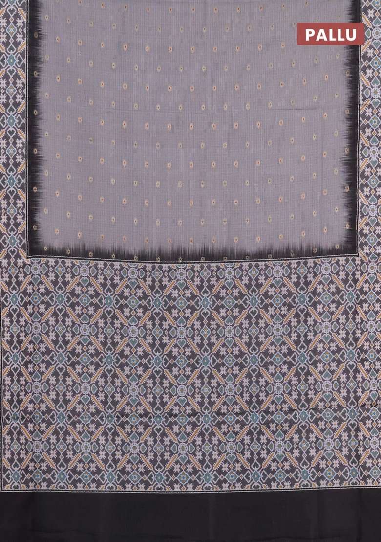 Art Kota Art Silk Saree Grey And Black With Allover Zari Woven Buttas And Temple Design Ikat Printed Border For Women - Indya