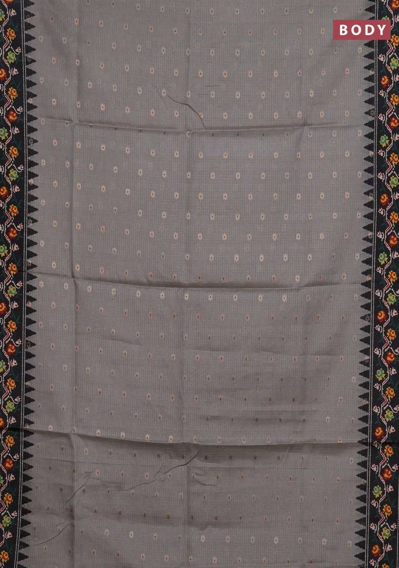 Art Kota Art Silk Saree Pastel Grey And Dark Grey With Allover Zari Woven Buttas And Temple Design Ikat Printed Border For Women - Indya