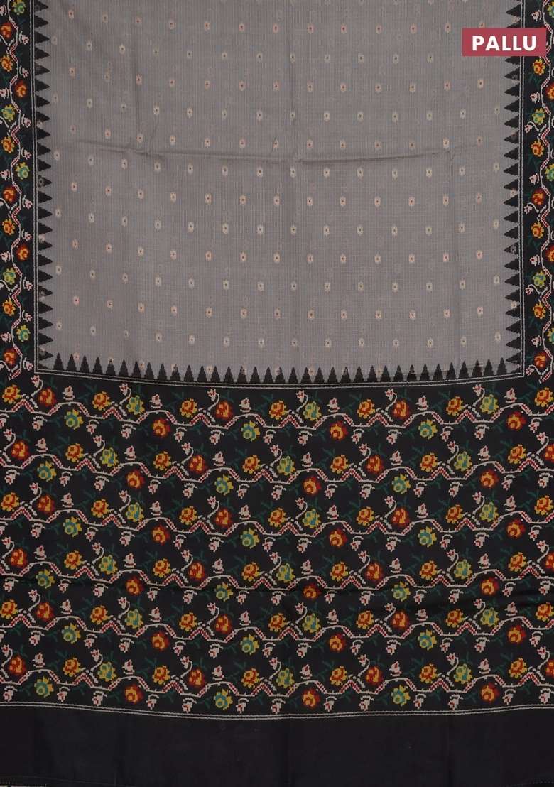 Art Kota Art Silk Saree Pastel Grey And Dark Grey With Allover Zari Woven Buttas And Temple Design Ikat Printed Border For Women - Indya
