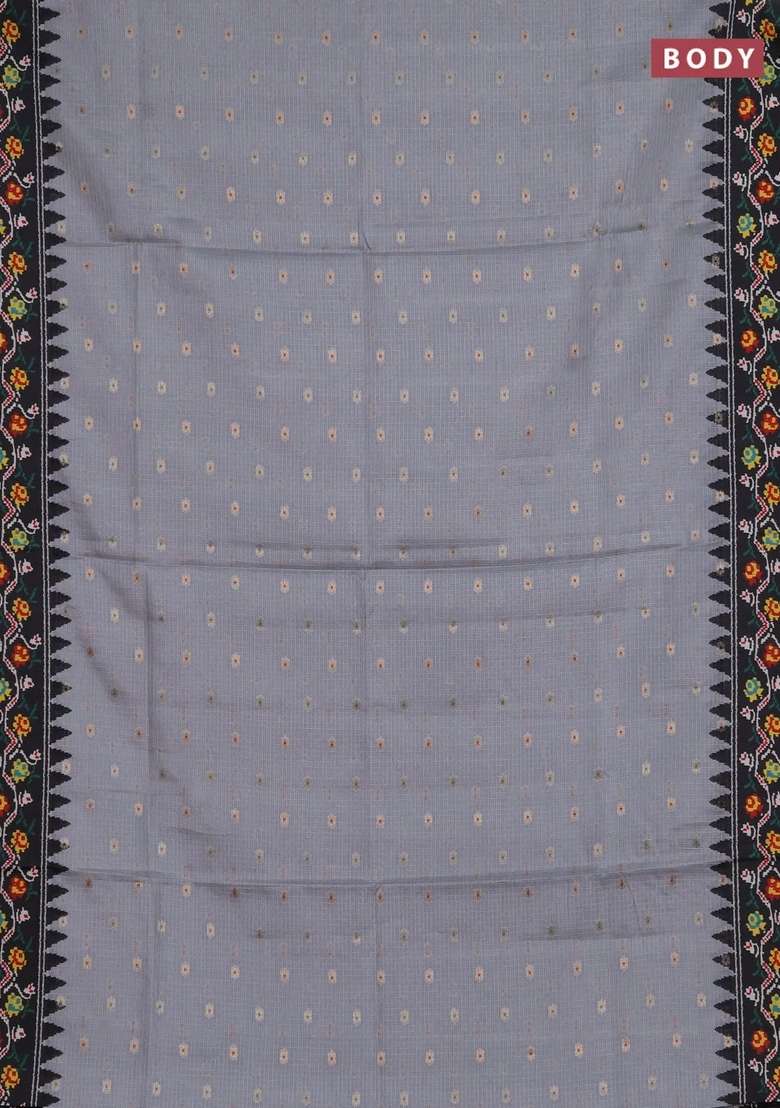 Art Kota Art Silk Saree Pastel Grey And Dark Grey With Allover Zari Woven Buttas And Temple Design Ikat Printed Border For Women - Indya