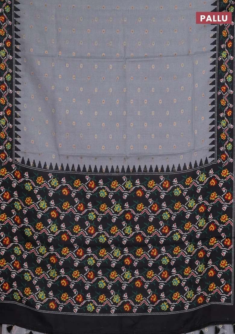 Art Kota Art Silk Saree Pastel Grey And Dark Grey With Allover Zari Woven Buttas And Temple Design Ikat Printed Border For Women - Indya