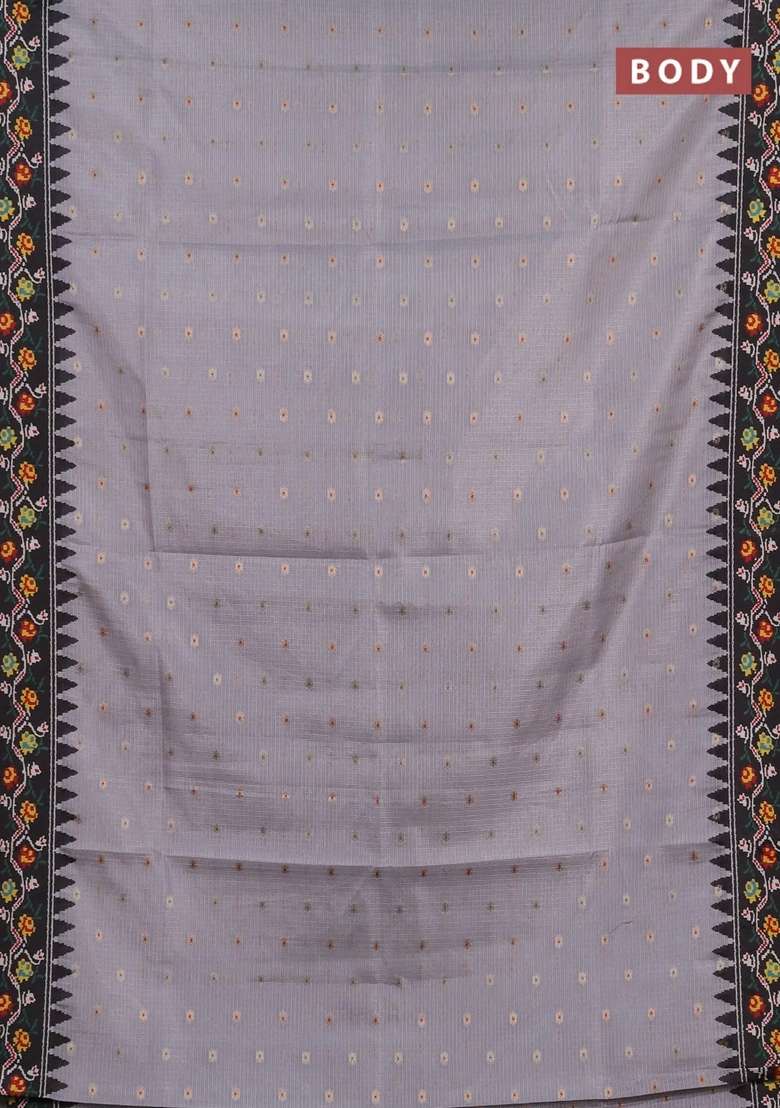 Art Kota Art Silk Saree Grey And Black With Allover Zari Woven Buttas And Temple Design Ikat Printed Border For Women - Indya