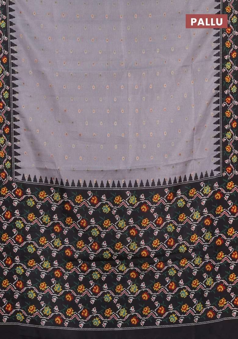 Art Kota Art Silk Saree Grey And Black With Allover Zari Woven Buttas And Temple Design Ikat Printed Border For Women - Indya