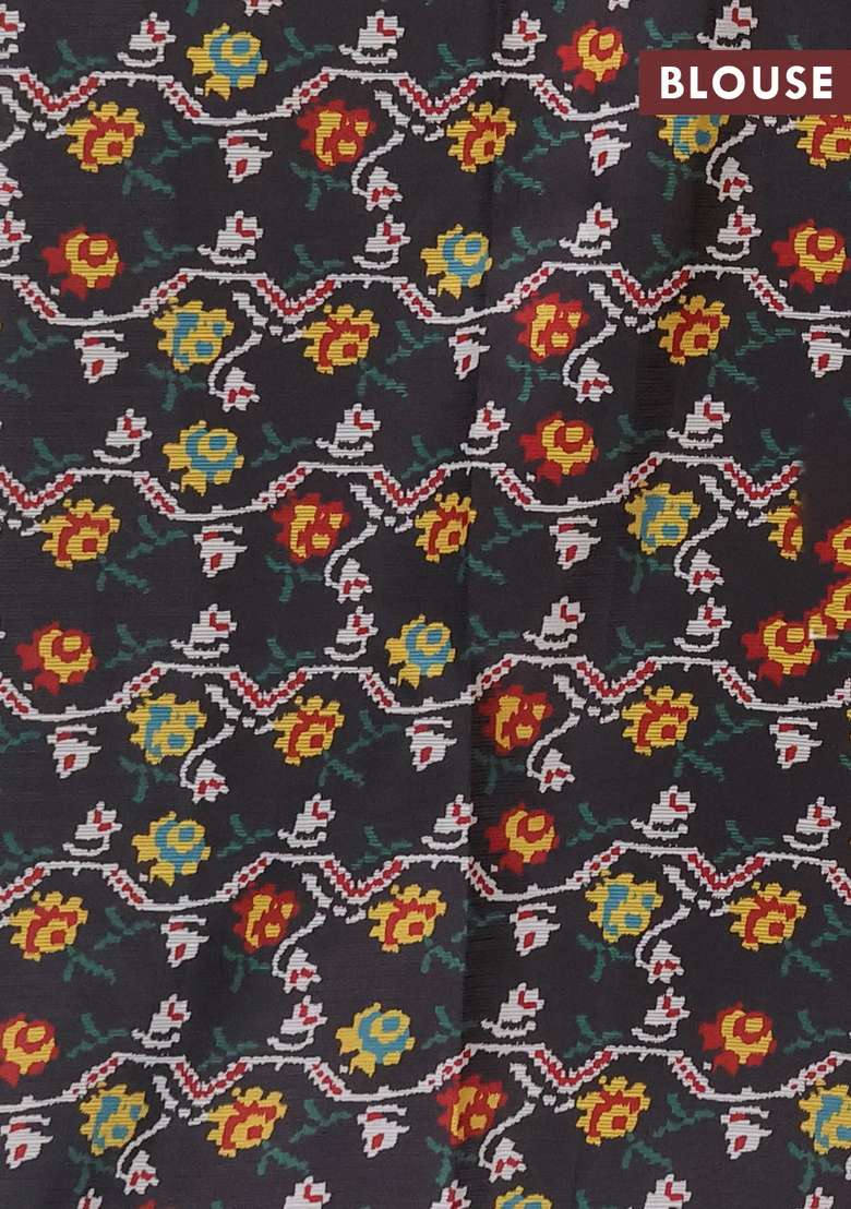 Art Kota Art Silk Saree Grey And Black With Allover Zari Woven Buttas And Temple Design Ikat Printed Border For Women - Indya