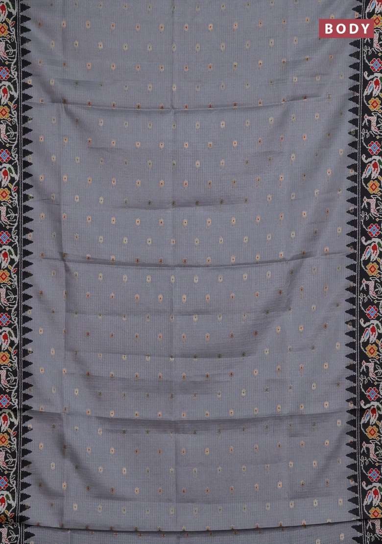 Art Kota Art Silk Saree Pastel Grey And Dark Grey With Allover Zari Woven Buttas And Temple Design Ikat Printed Border For Women - Indya