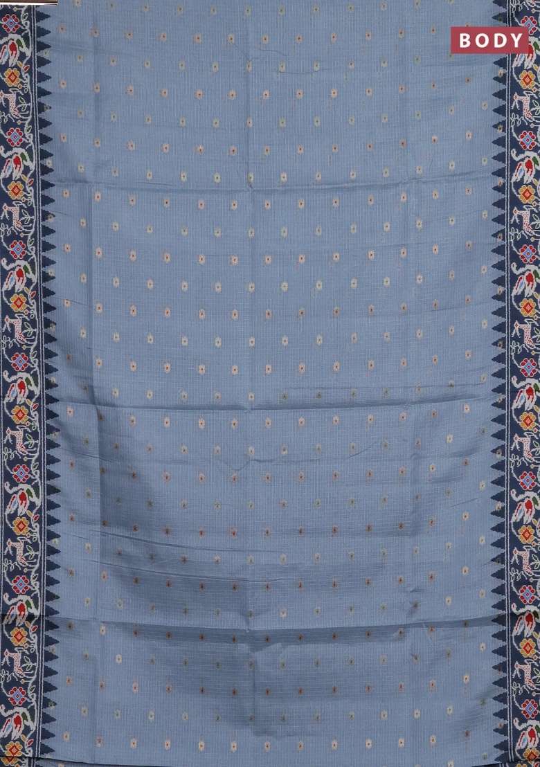 Art Kota Art Silk Saree Pastel Grey And Dark Grey With Allover Zari Woven Buttas And Temple Design Ikat Printed Border For Women - Indya