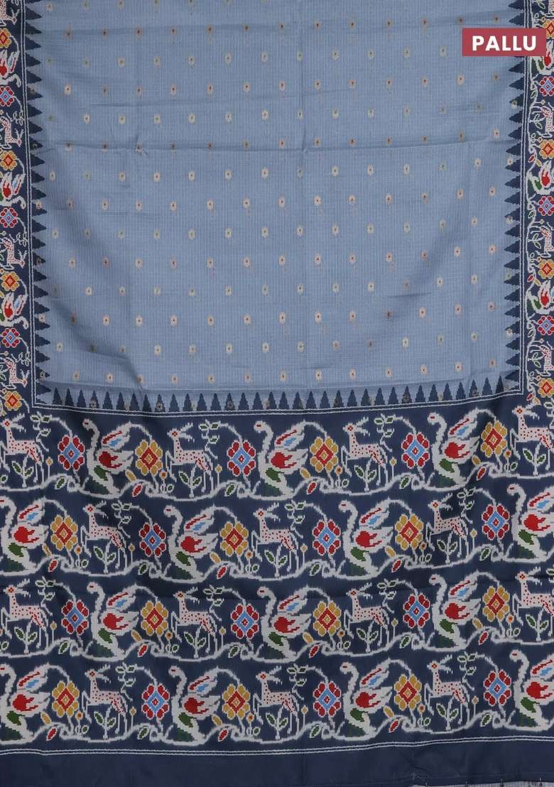 Art Kota Art Silk Saree Pastel Grey And Dark Grey With Allover Zari Woven Buttas And Temple Design Ikat Printed Border For Women - Indya