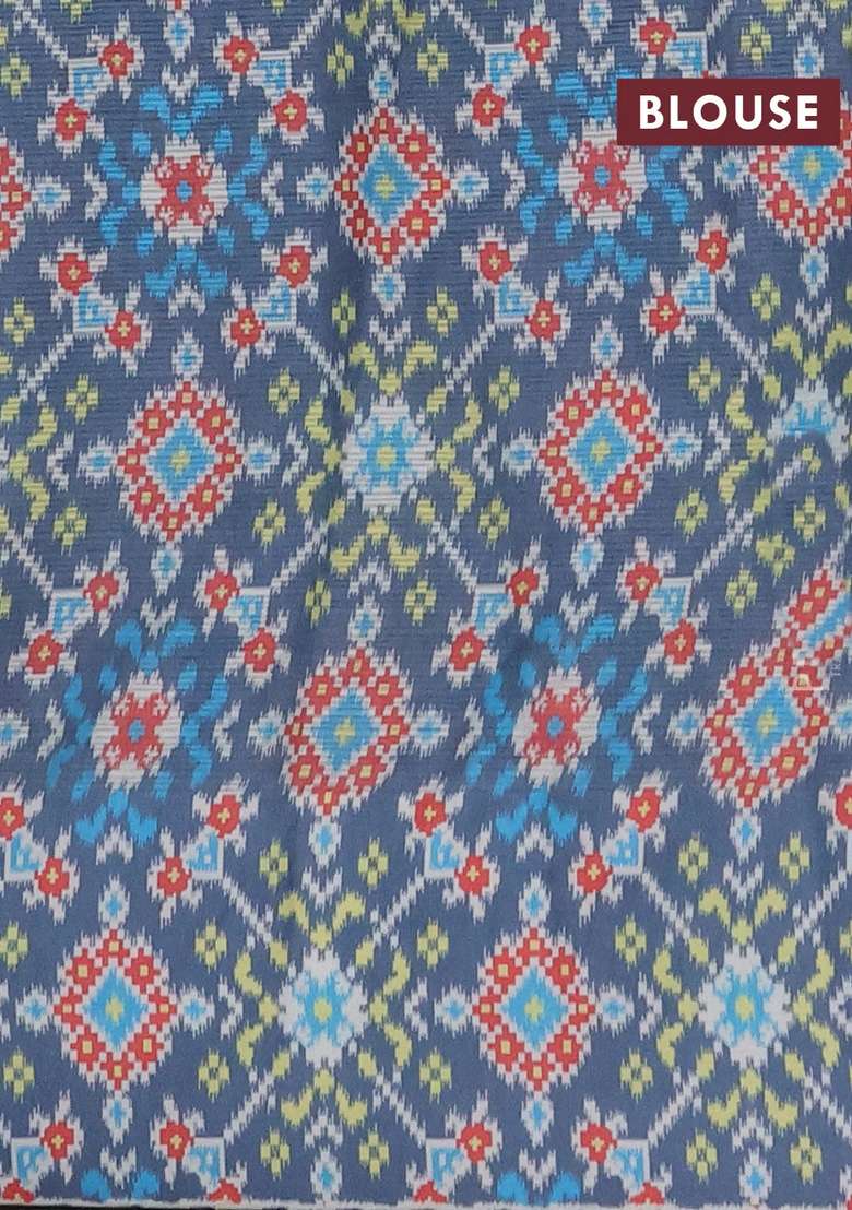 Art Kota Art Silk Saree Greyish Blue And Grey With Allover Zari Woven Buttas And Temple Design Ikat Printed Border For Women - Indya