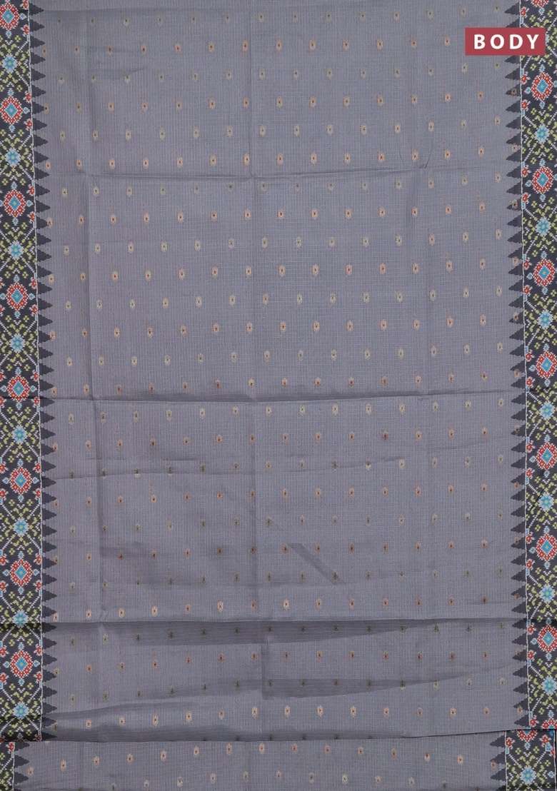 Art Kota Art Silk Saree Pastel Grey And Dark Grey With Allover Zari Woven Buttas And Temple Design Ikat Printed Border For Women - Indya