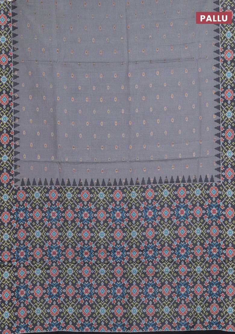 Art Kota Art Silk Saree Pastel Grey And Dark Grey With Allover Zari Woven Buttas And Temple Design Ikat Printed Border For Women - Indya