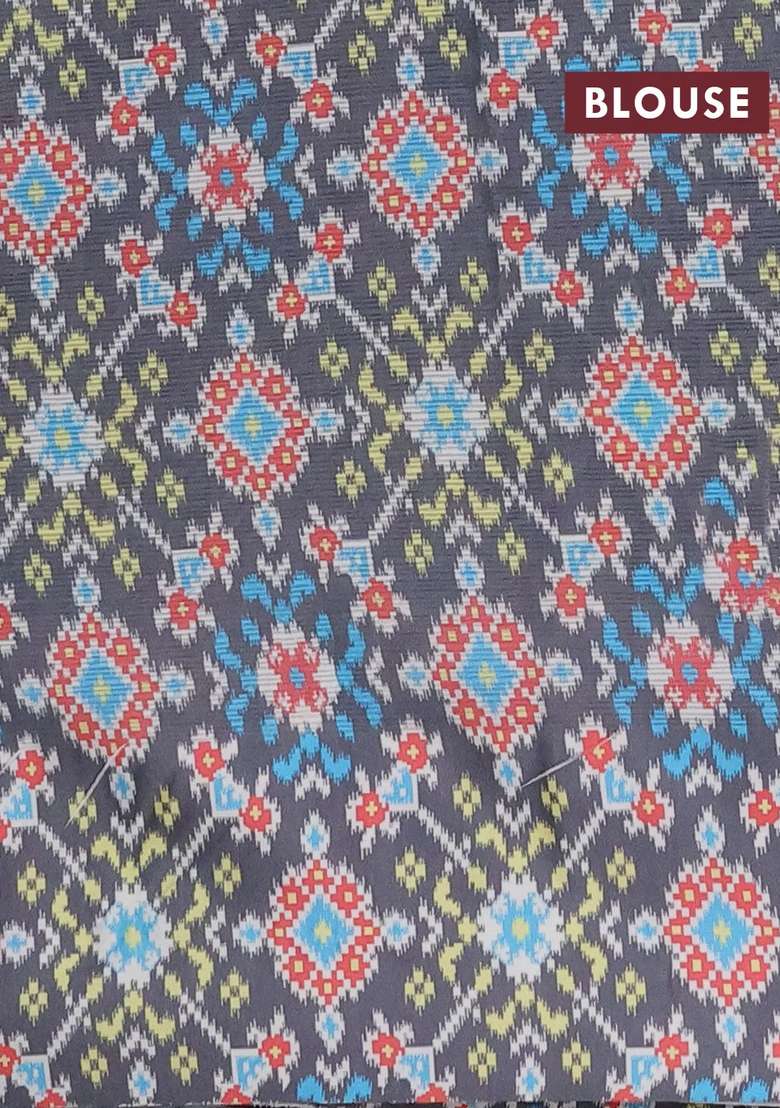 Art Kota Art Silk Saree Pastel Grey And Dark Grey With Allover Zari Woven Buttas And Temple Design Ikat Printed Border For Women - Indya