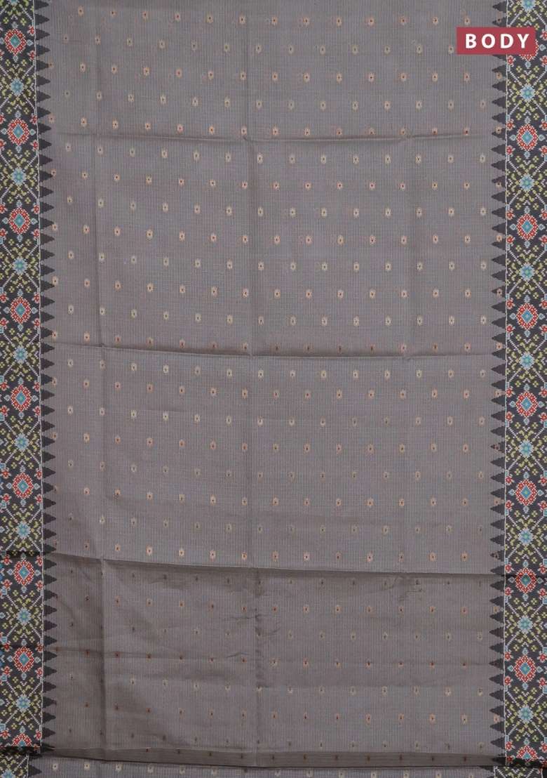 Art Kota Art Silk Saree Pastel Grey And Dark Grey With Allover Zari Woven Buttas And Temple Design Ikat Printed Border For Women - Indya