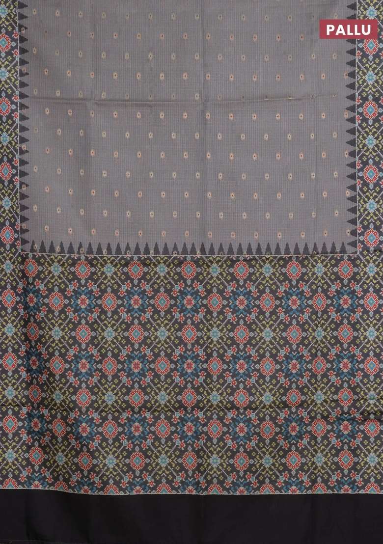 Art Kota Art Silk Saree Pastel Grey And Dark Grey With Allover Zari Woven Buttas And Temple Design Ikat Printed Border For Women - Indya