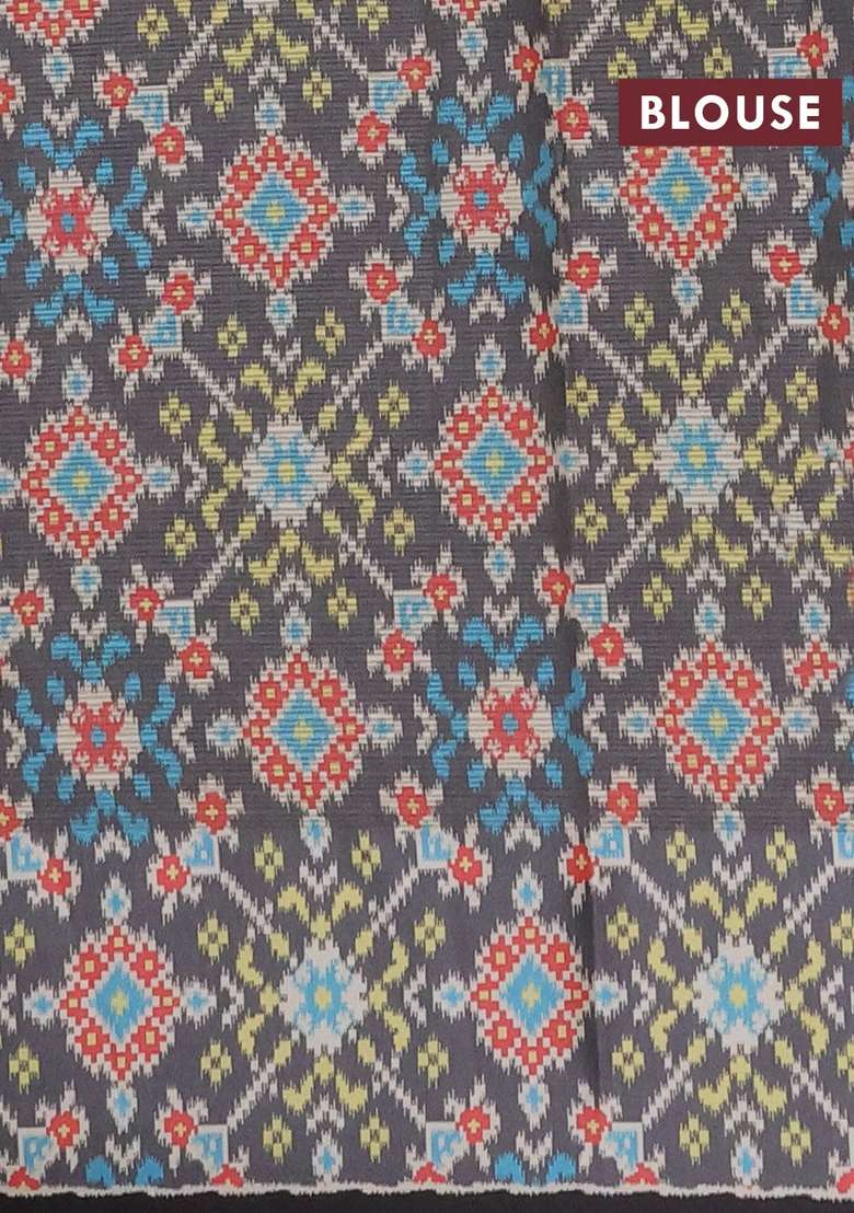 Art Kota Art Silk Saree Pastel Grey And Dark Grey With Allover Zari Woven Buttas And Temple Design Ikat Printed Border For Women - Indya