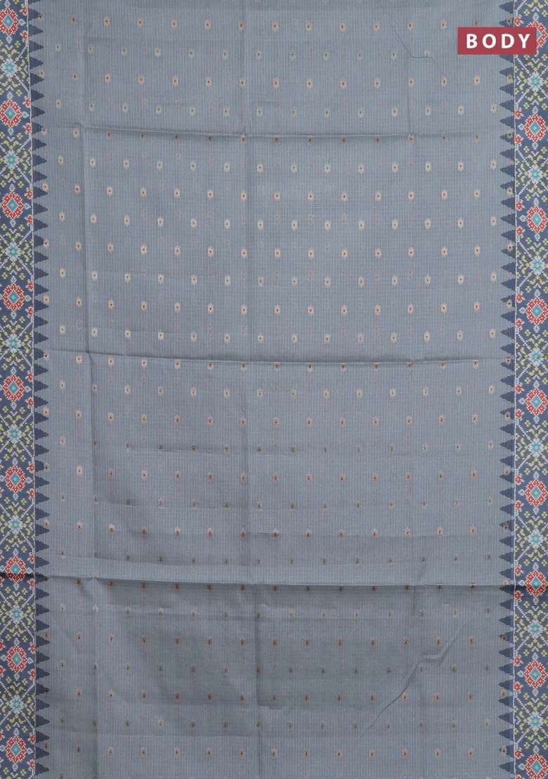 Art Kota Art Silk Saree Pastel Grey And Grey With Allover Zari Woven Buttas And Temple Design Ikat Printed Border For Women - Indya