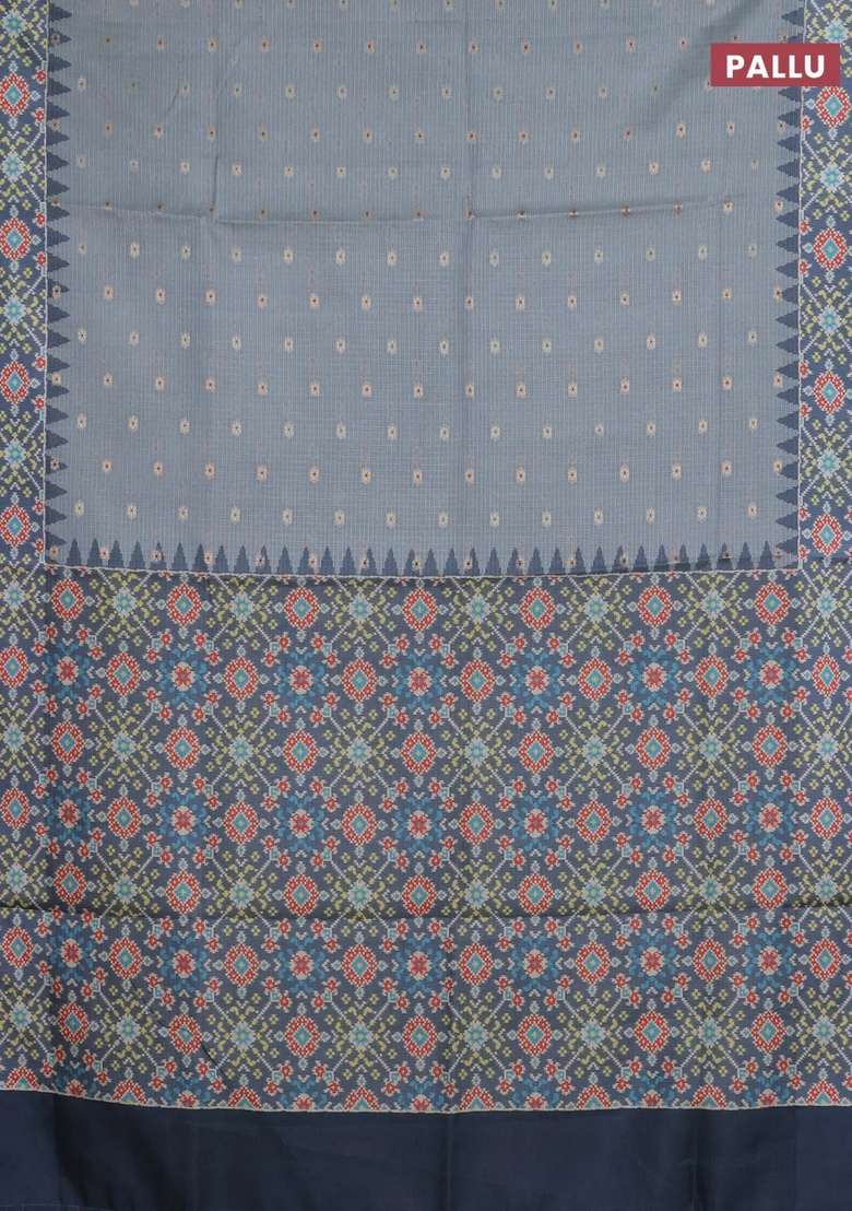 Art Kota Art Silk Saree Pastel Grey And Grey With Allover Zari Woven Buttas And Temple Design Ikat Printed Border For Women - Indya