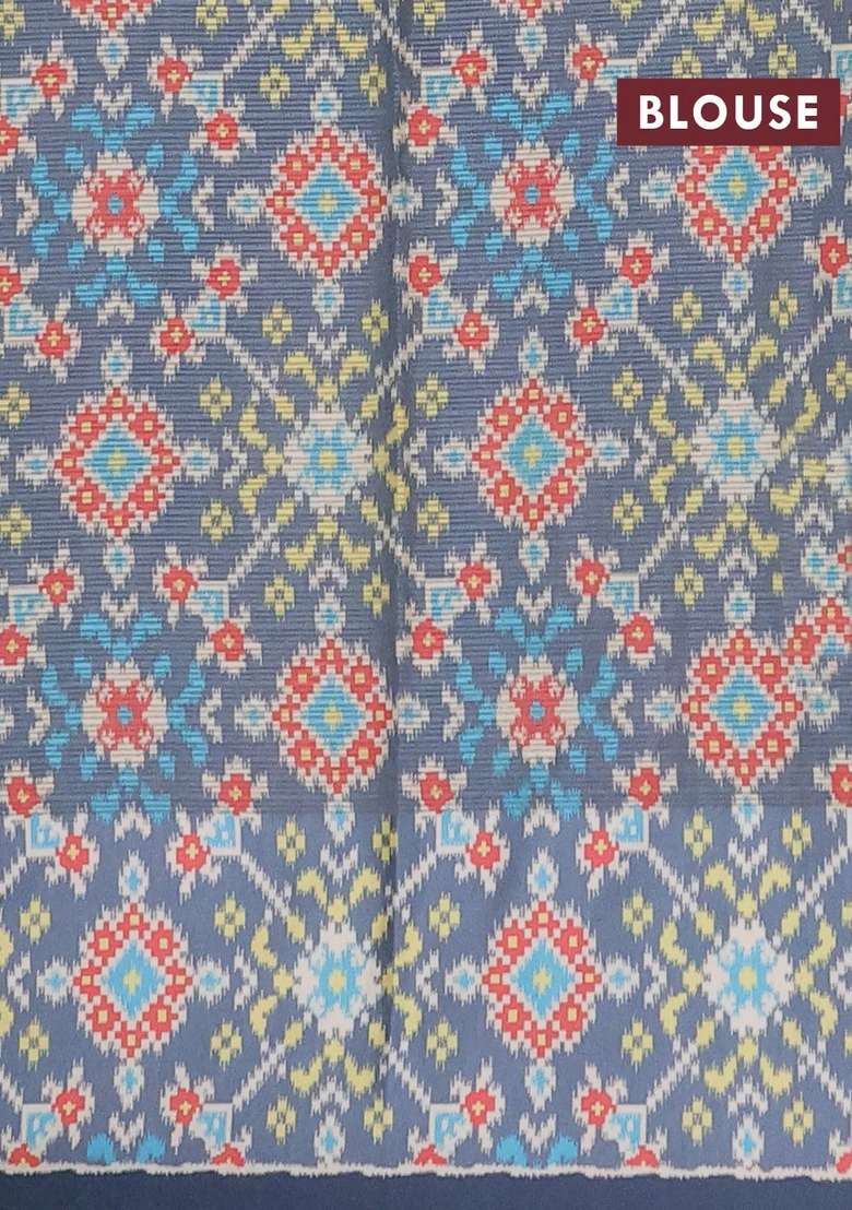 Art Kota Art Silk Saree Pastel Grey And Grey With Allover Zari Woven Buttas And Temple Design Ikat Printed Border For Women - Indya
