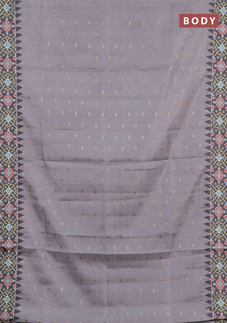 Art Kota Art Silk Saree Pastel Grey And Dark Grey With Allover Zari Woven Buttas And Temple Design Ikat Printed Border For Women - Indya