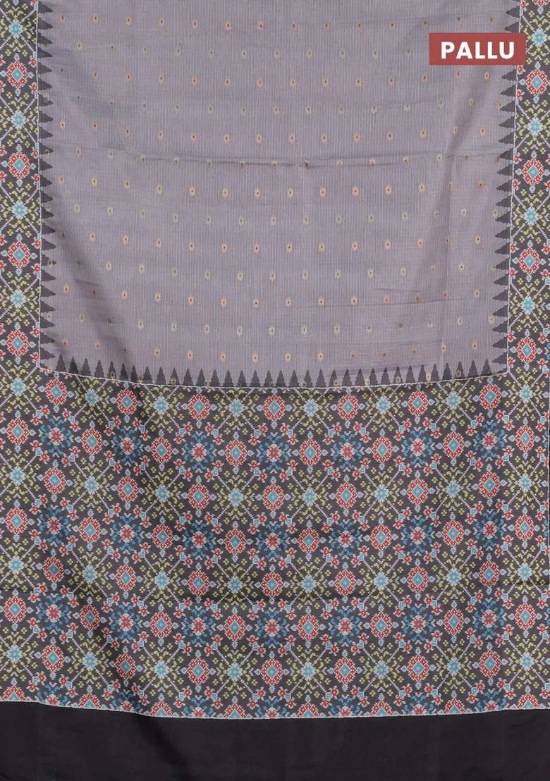 Art Kota Art Silk Saree Pastel Grey And Dark Grey With Allover Zari Woven Buttas And Temple Design Ikat Printed Border For Women - Indya