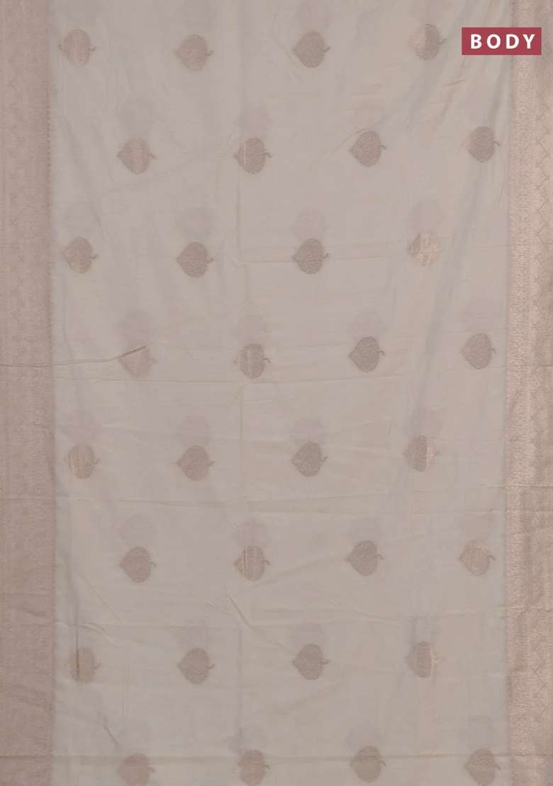 Semi Chanderi Silk Cotton Saree Off White With Zari Woven Buttas And Zari Woven Border With Buttas And Brocade Design For Women - Indya