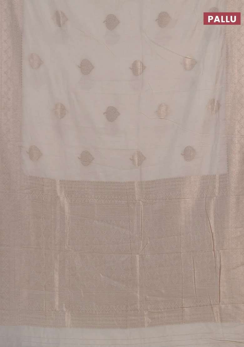 Semi Chanderi Silk Cotton Saree Off White With Zari Woven Buttas And Zari Woven Border With Buttas And Brocade Design For Women - Indya