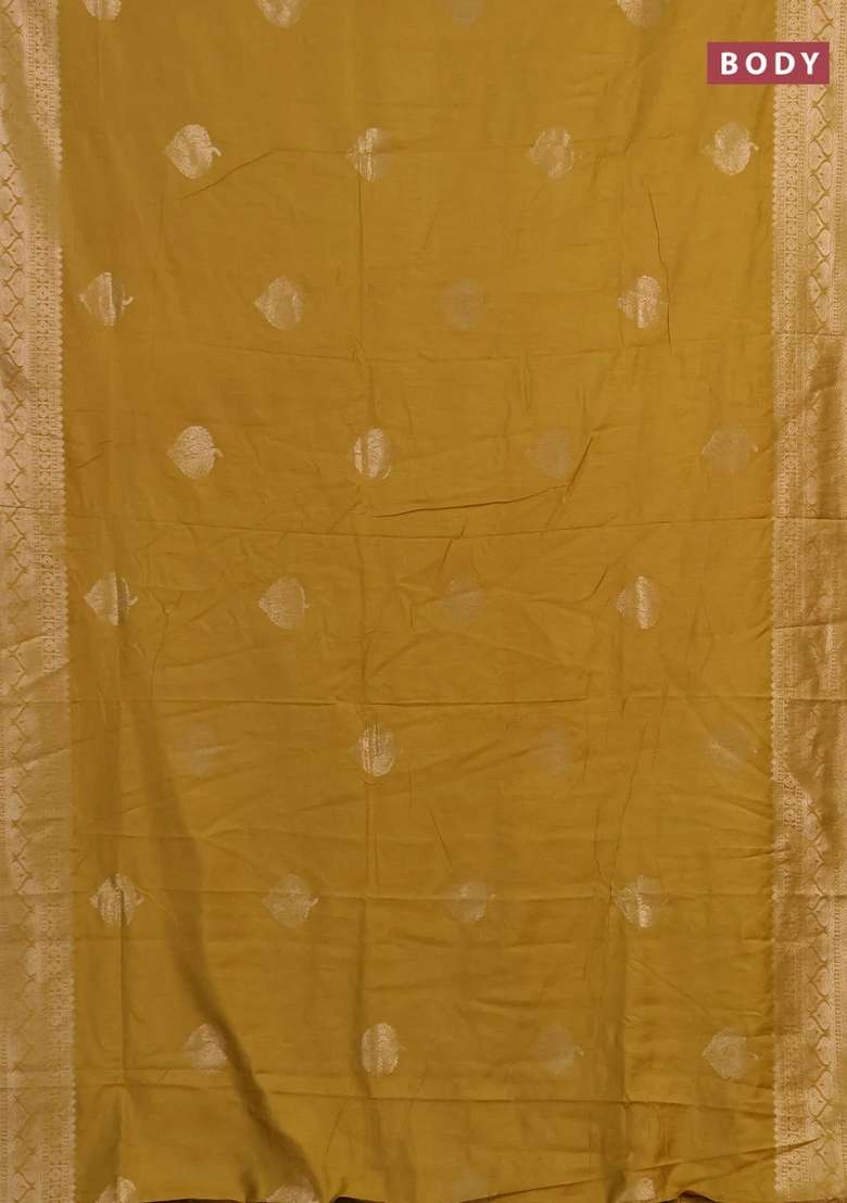 Semi Chanderi Silk Cotton Saree Mustard Yellow With Zari Woven Buttas And Zari Woven Border With Buttas And Brocade Design For Women - Indya