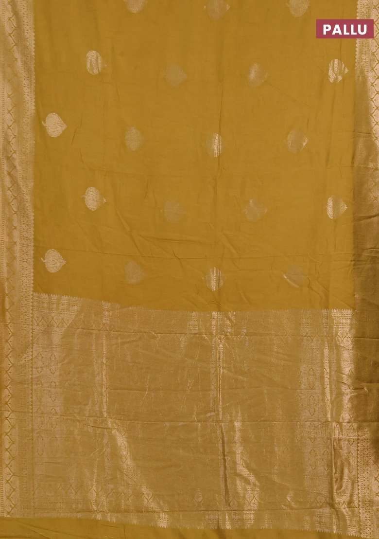Semi Chanderi Silk Cotton Saree Mustard Yellow With Zari Woven Buttas And Zari Woven Border With Buttas And Brocade Design For Women - Indya