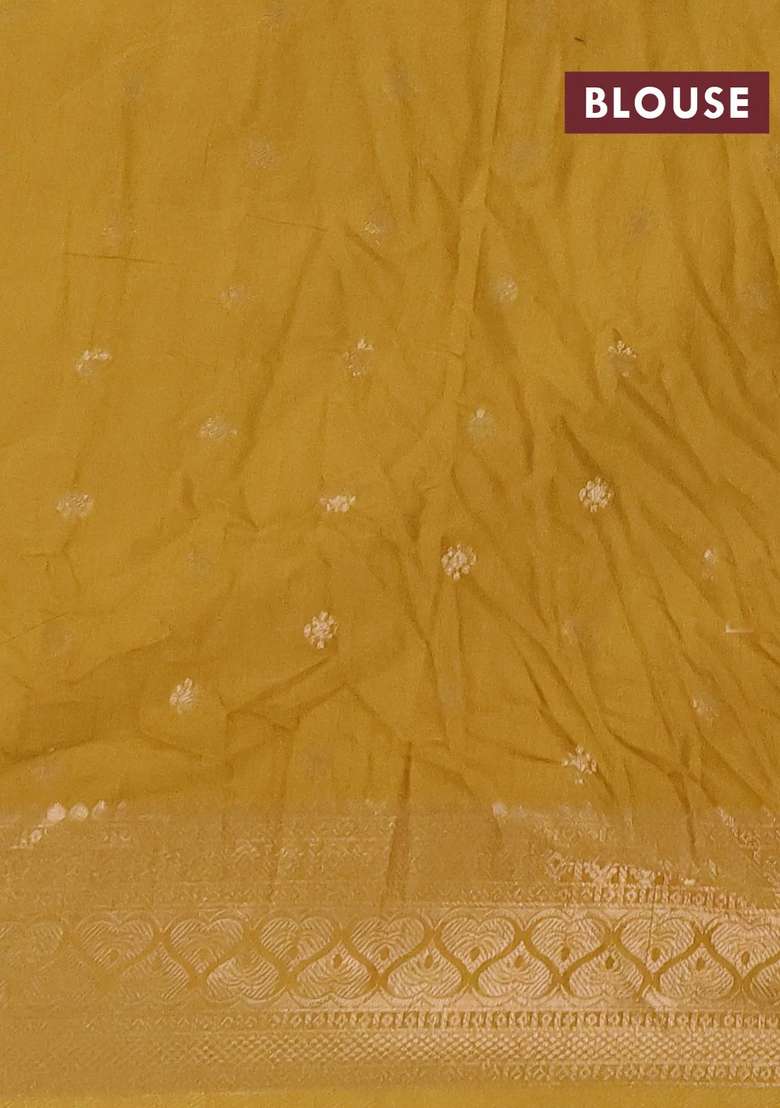 Semi Chanderi Silk Cotton Saree Mustard Yellow With Zari Woven Buttas And Zari Woven Border With Buttas And Brocade Design For Women - Indya