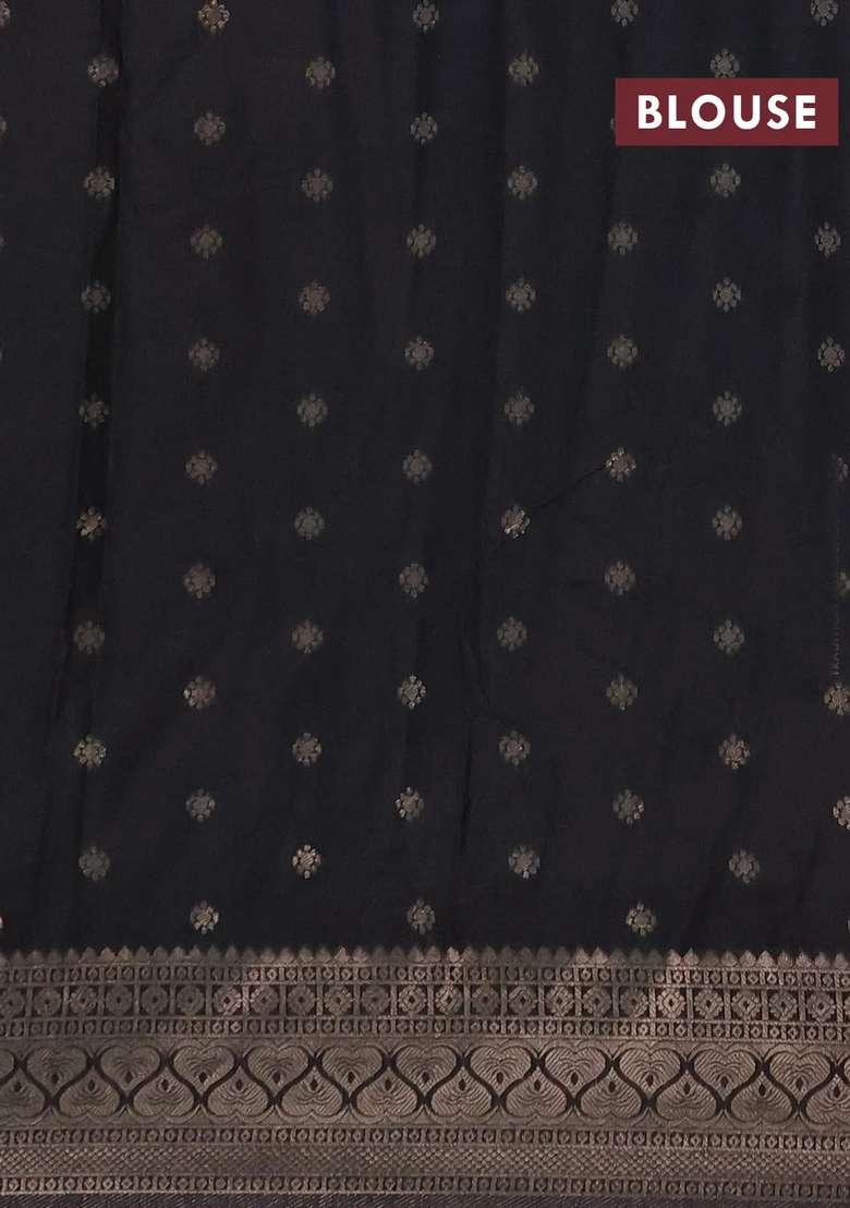 Semi Chanderi Silk Cotton Saree Black With Zari Woven Buttas And Zari Woven Border With Buttas And Brocade Design For Women - Indya