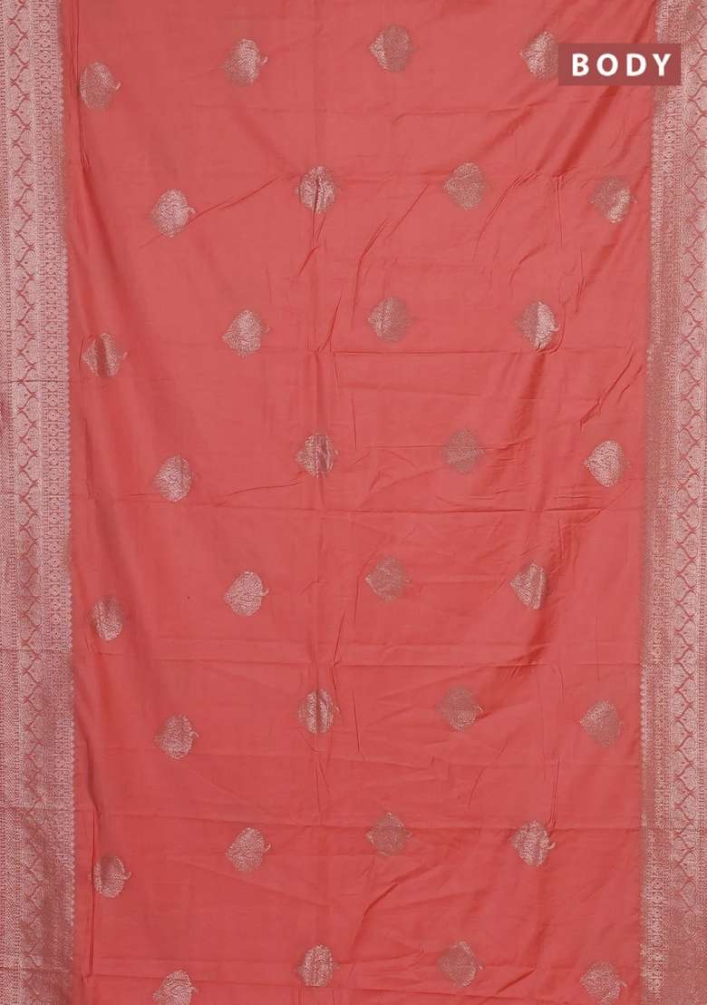 Semi Chanderi Silk Cotton Saree Orange With Zari Woven Buttas And Zari Woven Border With Buttas And Brocade Design For Women - Indya