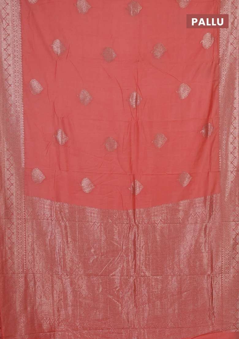 Semi Chanderi Silk Cotton Saree Orange With Zari Woven Buttas And Zari Woven Border With Buttas And Brocade Design For Women - Indya