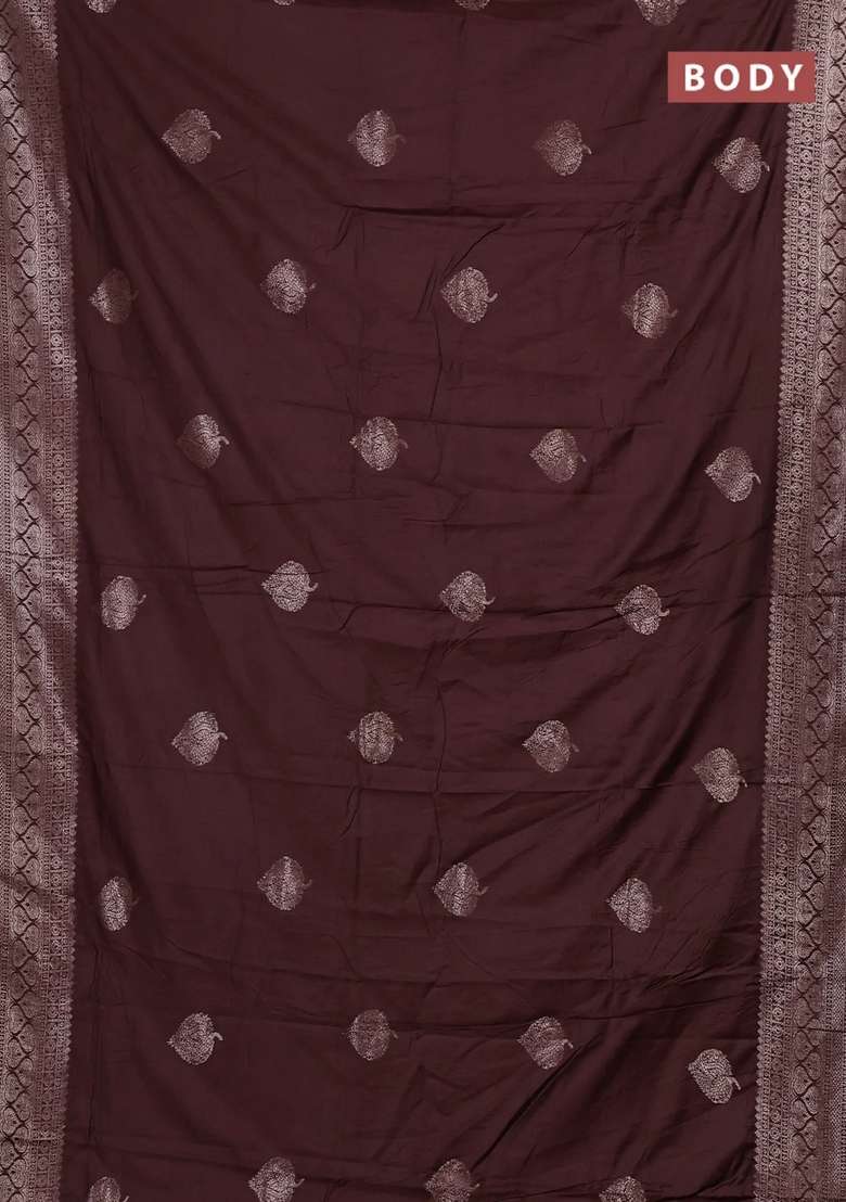 Semi Chanderi Silk Cotton Saree Brown With Zari Woven Buttas And Zari Woven Border With Buttas And Brocade Design For Women - Indya