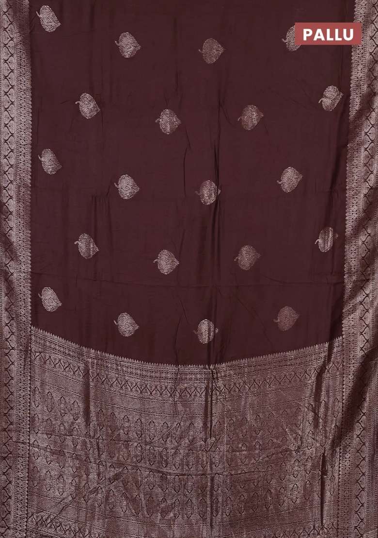 Semi Chanderi Silk Cotton Saree Brown With Zari Woven Buttas And Zari Woven Border With Buttas And Brocade Design For Women - Indya
