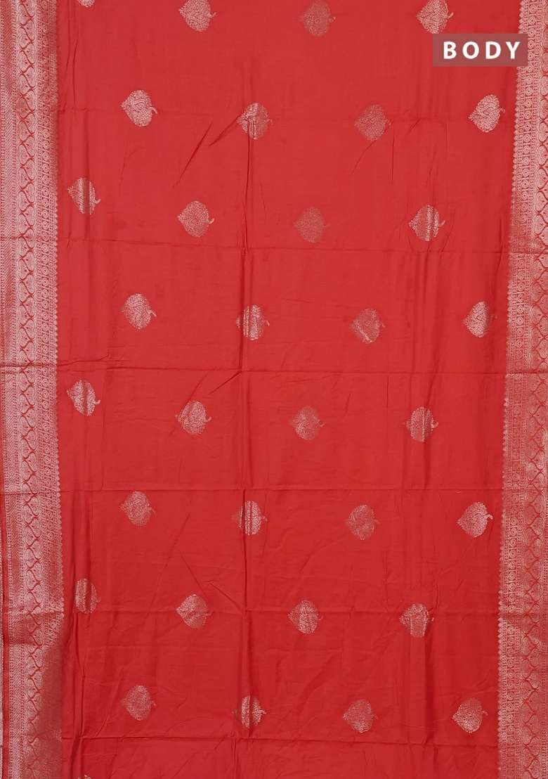 Semi Chanderi Silk Cotton Saree Orange With Zari Woven Buttas And Zari Woven Border With Buttas And Brocade Design For Women - Indya