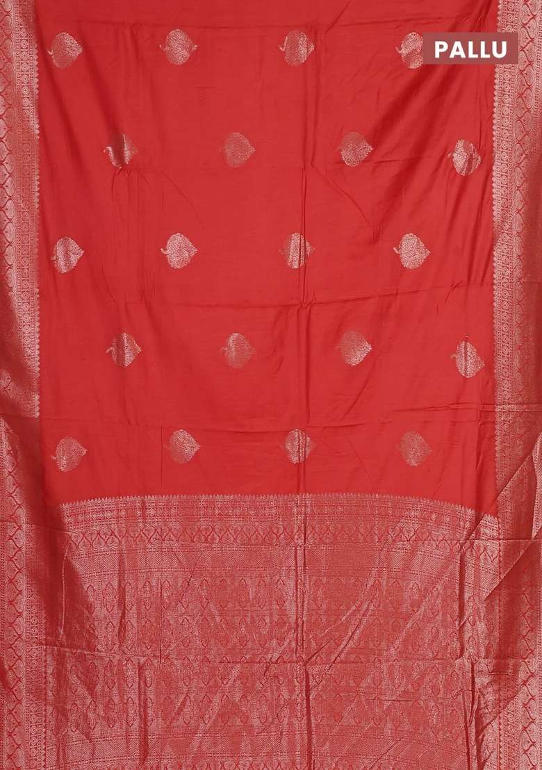 Semi Chanderi Silk Cotton Saree Orange With Zari Woven Buttas And Zari Woven Border With Buttas And Brocade Design For Women - Indya