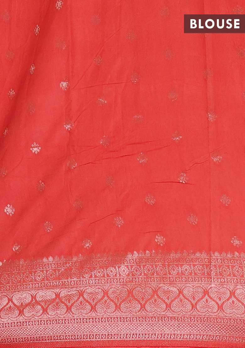 Semi Chanderi Silk Cotton Saree Orange With Zari Woven Buttas And Zari Woven Border With Buttas And Brocade Design For Women - Indya