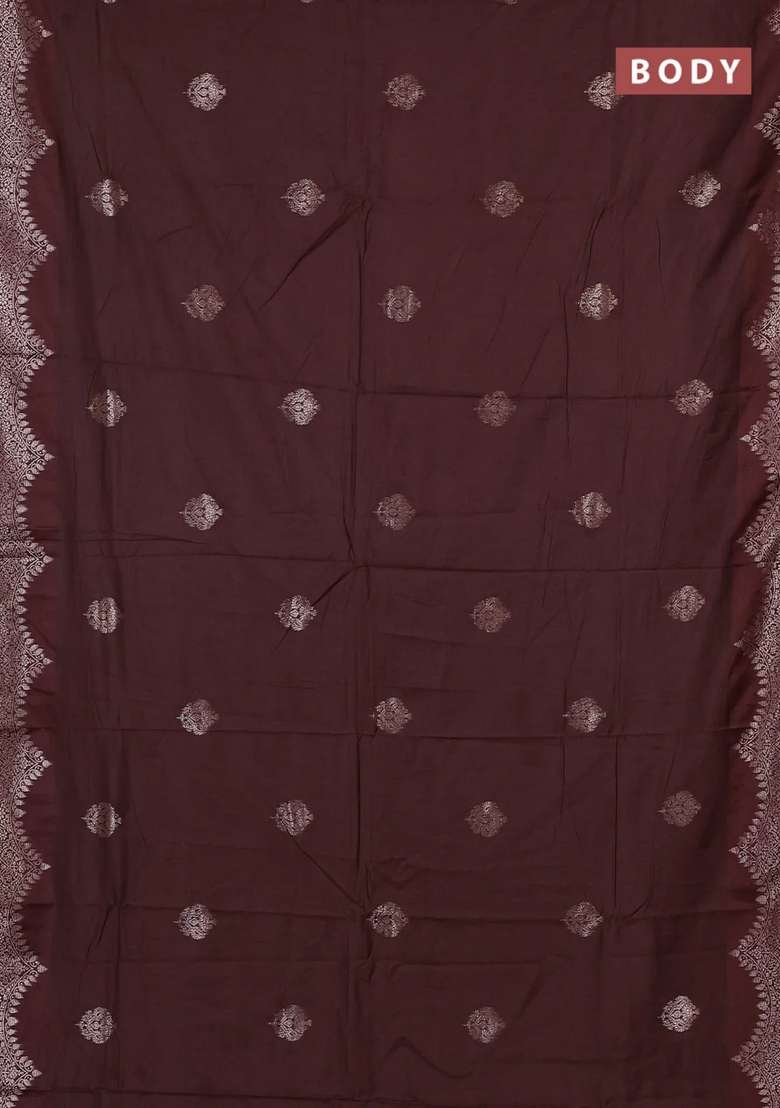 Semi Chanderi Silk Cotton Saree Coffee Brown With Alllover Zari Woven Buttas And Zari Woven Border With Buttas And Brocade Design For Women - Indya